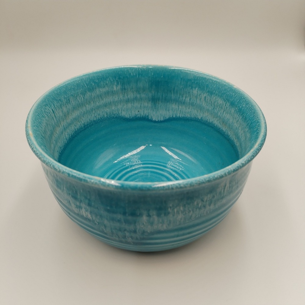 J Dryden Original Pottery Turquoise Drip Glaze Studio Bowl Signed 1984